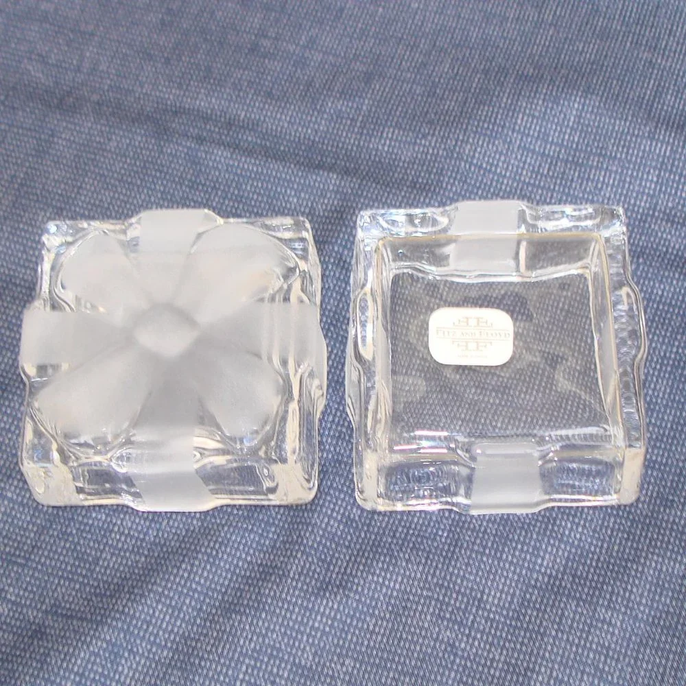✨$5 w/ $15+ BUNDLE✨ NEW Fitz & Floyd Frosted Bow Box Glass Crystal Trinket Dish